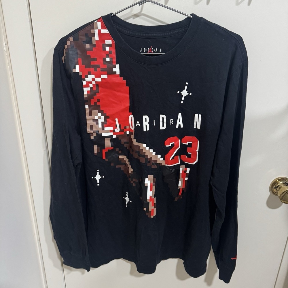 Nike Michael Jordan Long Sleeve Pixelated Graphic Shirt T-Shirt Mens XL